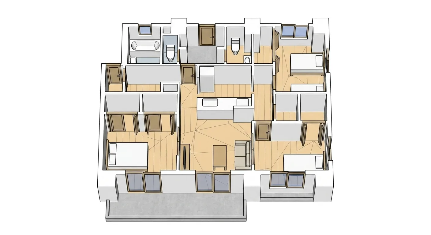 A 3D model view of the space, available on request