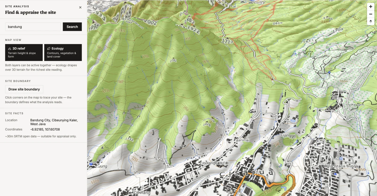 A real site plan and map placed on the canvas to work against